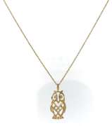 Handsome Yellow Gold Owl Pendant on Chain