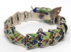 Vintage Sterling Silver Mexico Enamel Snake Bracelet