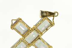 14K Yellow Gold Emerald Cut Mystic Topaz Cross Christian Pendant