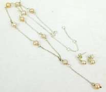 Sterling Pink Pearls Y Necklace & Earrings