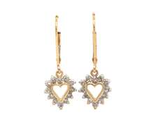 Simple Yellow Gold Diamond Heart Dangle Earrings