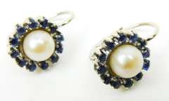 Exquisite 18K Pearls & Sapphires Pierced Earrings