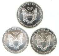 Superb Gem BU 2002, 2004, & 2005 $1 Silver Eagle coins