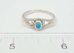 Dainty Heart Design Sterling Silver Ring with Center Turquoise