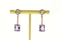 18K Yellow Gold Victorian Amethyst CZ Dangle Screw Back Earrings