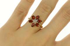 14K Yellow Gold Spessartite Garnet Diamond Halo Cocktail Ring