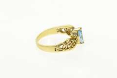 14K Yellow Gold Oval Blue Topaz Diamond Accent Filigree Ring