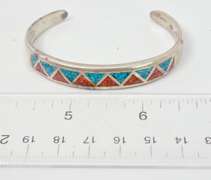 Colorful Native American Coral and Turquoise Bracelet. Signatured.