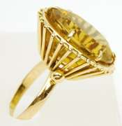 Vintage 18K Gold Ring with Huge Citrine, Size 10