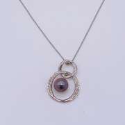 14kt Gold, Black Pearl, & Diamond Pendant Necklace