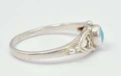 Dainty Heart Design Sterling Silver Ring with Center Turquoise