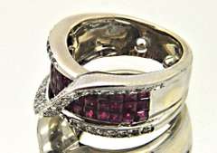 LADIES 14 KT WHITE GOLD DIAMOND AND RUBY RING