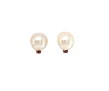 Nice Yellow Gold 6.5-7mm Pearl and Ruby Earrings