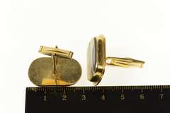 14K Yellow Gold Ornate Natural Raw Opal Inset Cuff Links