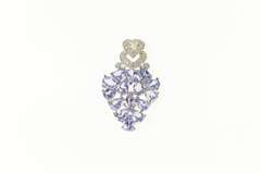 10K White Gold Pear Tanzanite Diamond Cluster Heart Pendant