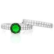 PRICELESS ! 1 1/3 CARAT CREATED EMERALD & 1/2 CARAT (52 PCS) FLAWLESS CREATED DIAMOND 925 STERLING SILVER RING