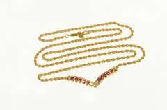 14K Yellow Gold Chevron Ruby Diamond Pendant Rope Chain Necklace