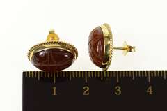 14K Yellow Gold Carved Carnelian Scarab Retro Stud Earrings