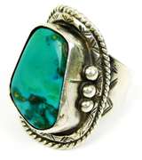 Superb Vintage N.A. Indian Turquoise Sterling Ring, Size 10