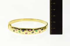 18K Yellow Gold 1.54 Ctw Diamond Emerald Ruby Bangle Bracelet