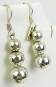 Long Sterling Triple Ball Earrings