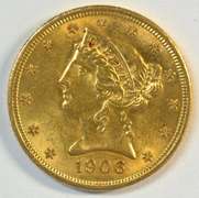 Great BU 1906 US $5 Liberty Gold Piece. Nice