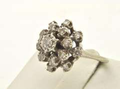 LADIES 14 KT VINTAGE WHITE GOLD DIAMOND PYRAMID RING