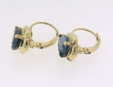 Fabulous Yellow Gold Pear Blue Topaz Dangle Earrings