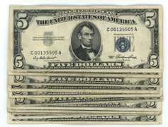 18 Nice 1953 Series $5 Blue Seal Silver Certificate notes