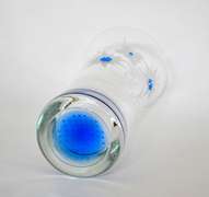 Clear and Cobalt Blue Crystal Vase With Etched Flowers