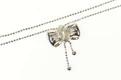 18K White Gold Diamond Bow Ribbon Dangle Ball Link Chain Necklace