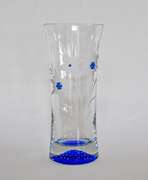 Clear and Cobalt Blue Crystal Vase With Etched Flowers