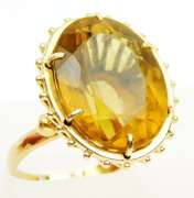Vintage 18K Gold Ring with Huge Citrine, Size 10