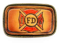Brass & Leather Fire Dept. Belt Buckle