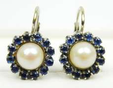 Exquisite 18K Pearls & Sapphires Pierced Earrings