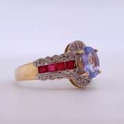10kt Gold, Tanzanite, Ruby, & Diamond Cocktail Ring