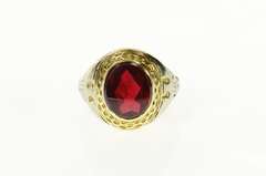14K Yellow Gold 1930's Two Tone Syn. Ruby USN Naval Service Ring