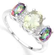 925 STERLING SILVER 1.87 CT GREEN AMETHYST & MYSTIC GEMSTONE COCKTAIL RING