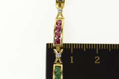 14K Yellow Gold Ruby Emerald Sapphire Diamond Bar Link Bracelet