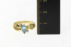 14K Yellow Gold Oval Blue Topaz Diamond Accent Filigree Ring