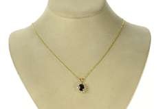 14K Yellow Gold 1.10 Ctw Natural Sapphire Diamond Halo Pendant