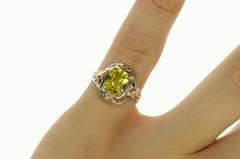 14K Yellow Gold Art Deco Two Tone Filigree Yellow Topaz Ring