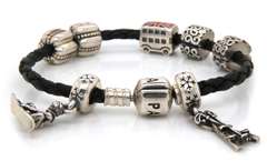 Playful Group of Pandora Charms with Leather Bracelet