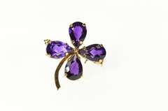 14K Yellow Gold Retro Syn. Amethyst Clover Shamrock Pin/Brooch