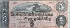 Confederate States Of America $5 Richmond February 17th 1864. Lightly Circulated.