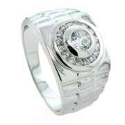 Men's Designer Inspired Band Sterling Silver Ring with Simulated Diamond CZ
