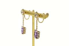 18K Yellow Gold Victorian Amethyst CZ Dangle Screw Back Earrings
