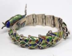 Vintage Sterling Silver Mexico Enamel Snake Bracelet