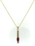 Romantic Oval Ruby Diamond Bar Pendant on Chain