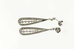 14K White Gold Pear Pave Diamond Encrusted Dangle Earrings